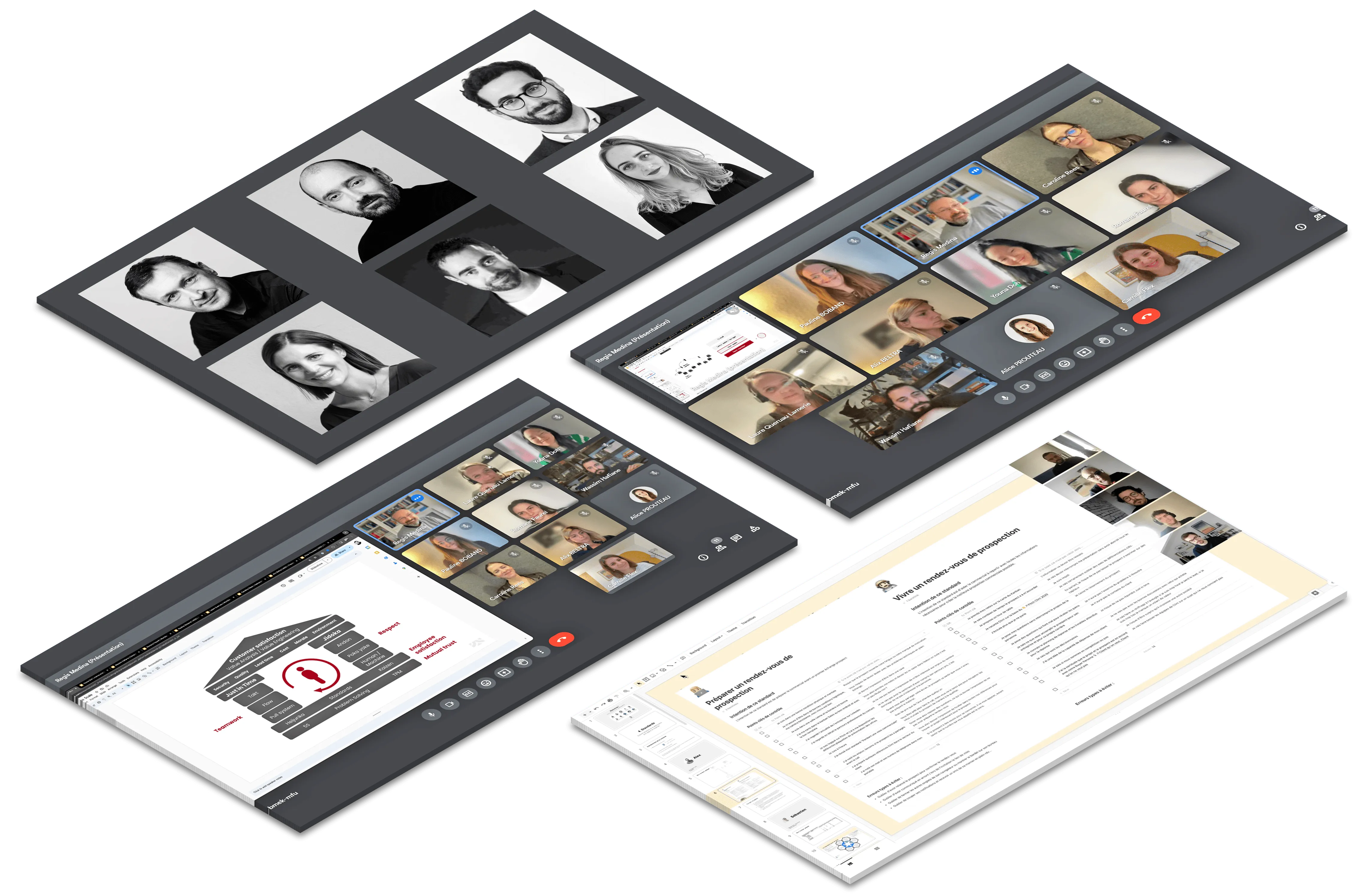 Écrans du programme : modules en ligne, sessions de coaching en visioconférence et guides pratiques