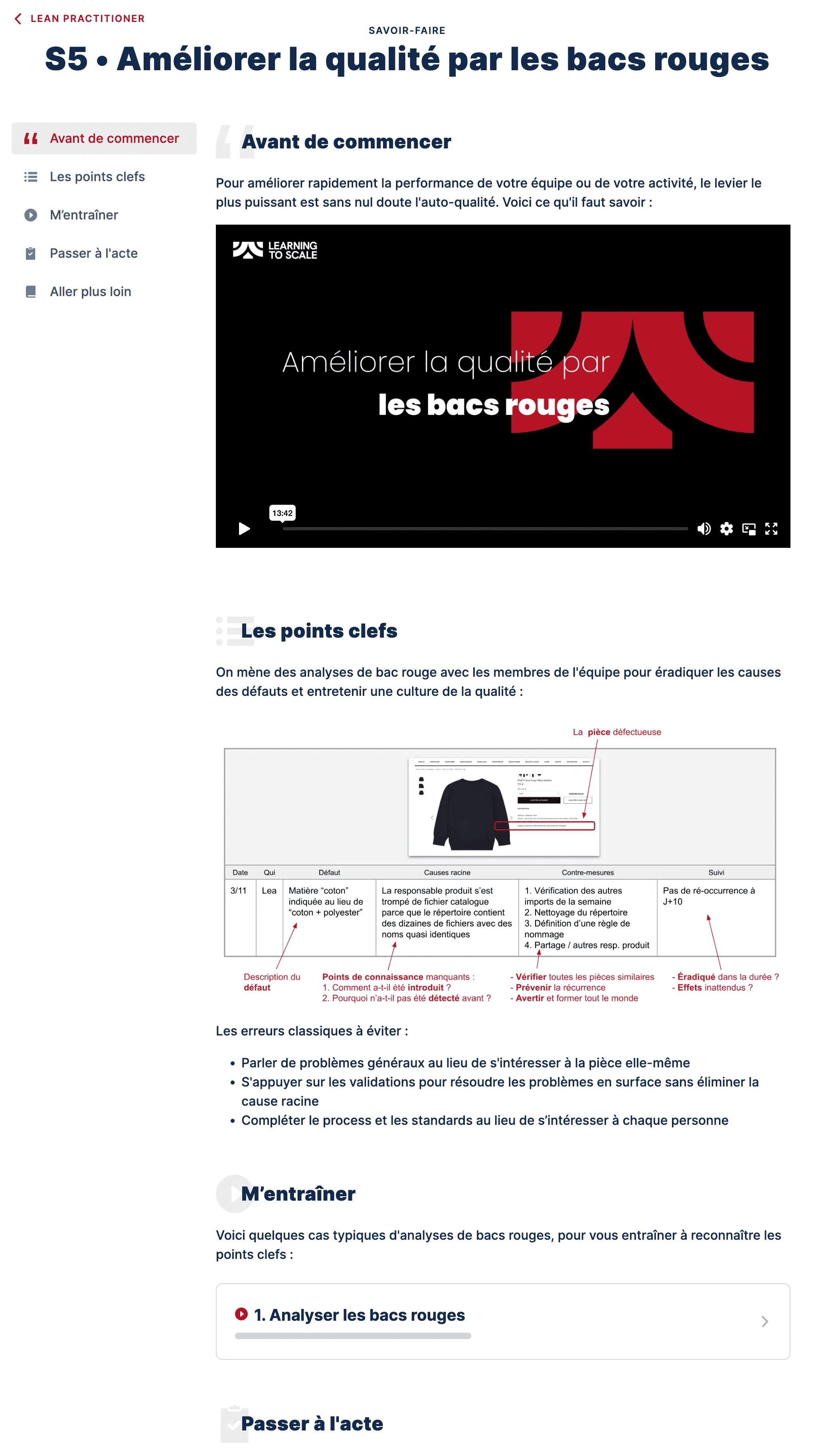 Module en ligne « Améliorer la qualité par les bacs rouges » de l’académie Learning to Scale