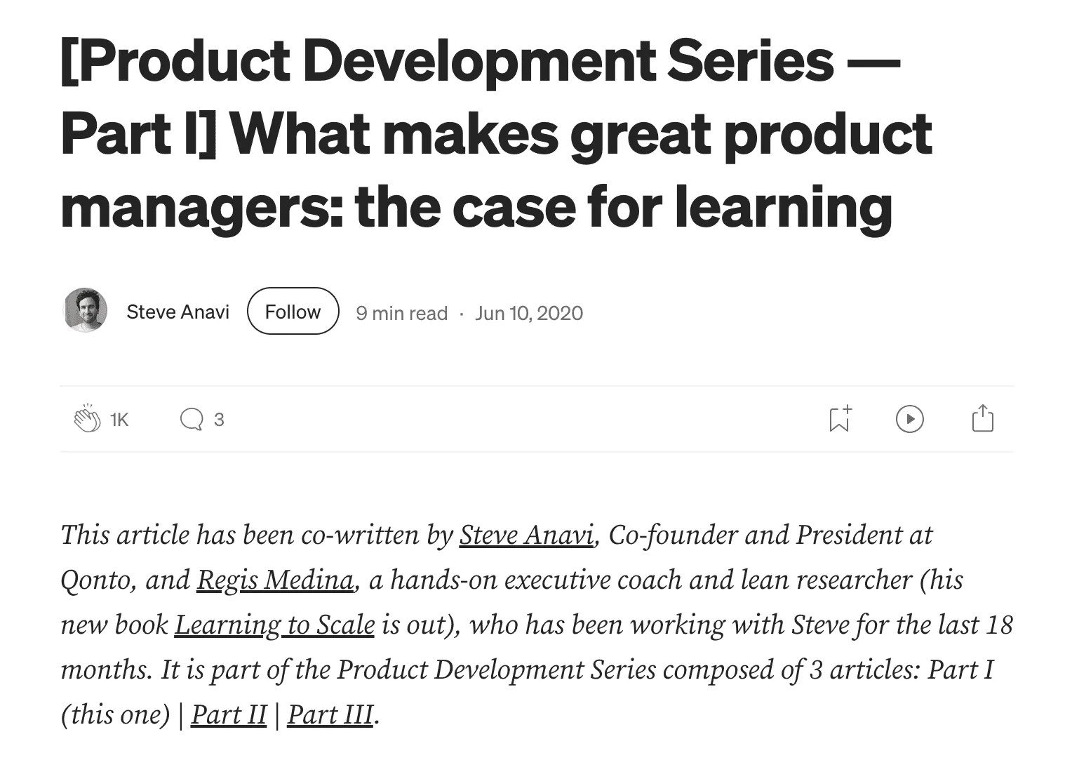 Article : What makes great product managers, the case for learning